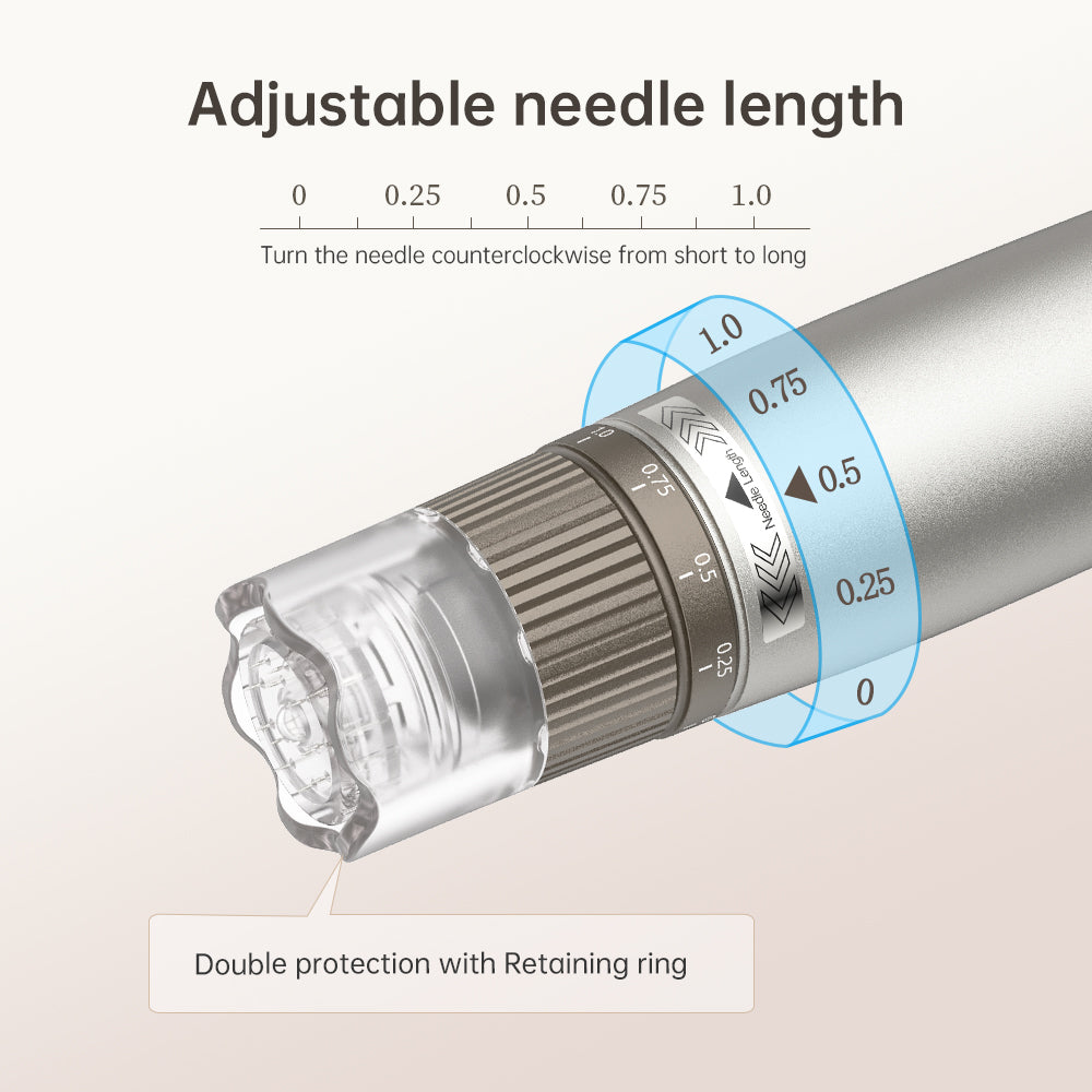 Manuel nålelængdering på Hydra Pen H3 med markeringer fra 0 til 1,0 mm