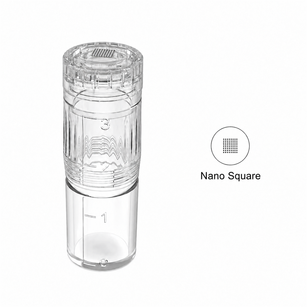 Nano Square-udskiftningspatron til Hydra Pen H3 og H5 med beholder og diagram over den firkantede spids