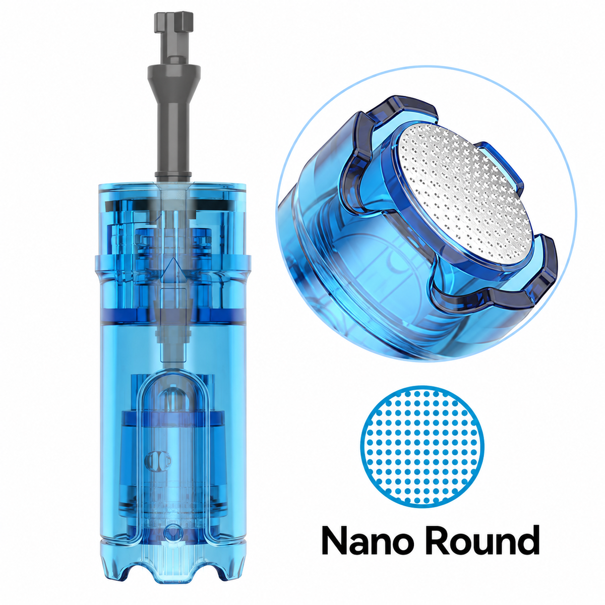 Nano Round-udskiftningspatron til Dr. Pen M9 og M8 Max med detalje af den runde kontaktspids
